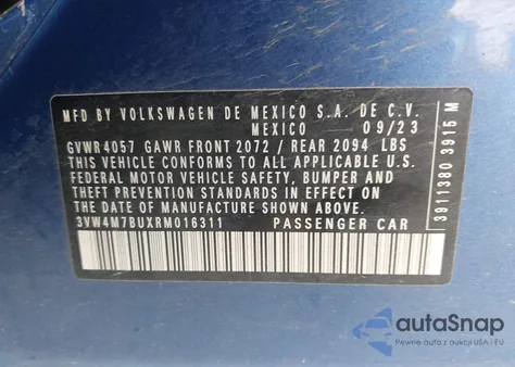 2024 Volkswagen Jetta 1.5T S z USA, uszkodzony, nr VIN 3VW4M7BUXRM016311